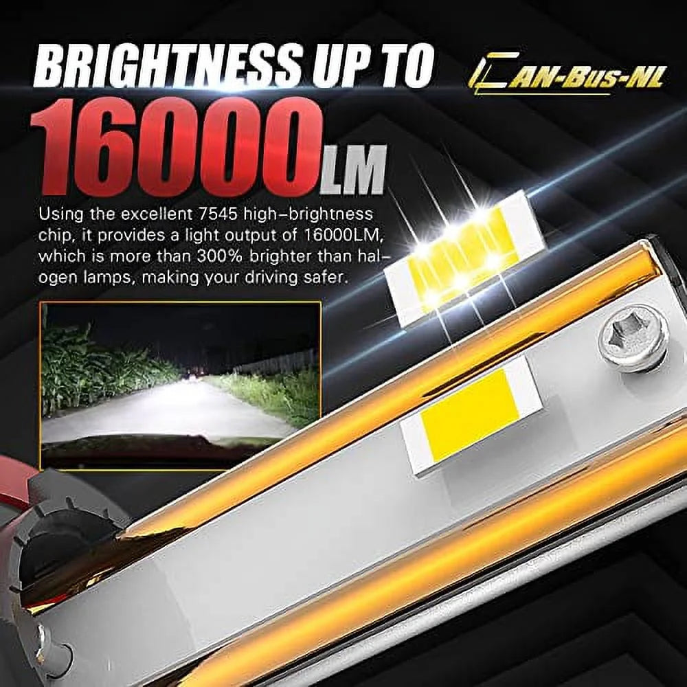 Alla Lighting 16000Lms CANBus HB5 9007 LED Headlights Bulbs, 6500K Xenon White, Xtreme Super Bright Dual Hi/Low Beam Conversion Kits Replacement