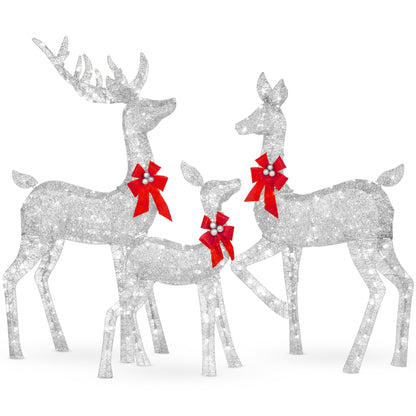 Best Choice Products 6.5ft 3-Piece Lighted Christmas Deer Set Outdoor Yard Decoration w/385 LED Lights, Stakes - Gold