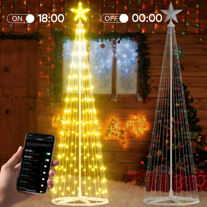 8FT 191 LED Christmas Cone Tree Smart Light with 58 Modes DIY Timer Remote Dimmable Artificial Christmas Tree for Porch Yard Patio Indoor Outdoor Xmas Holiday Decor