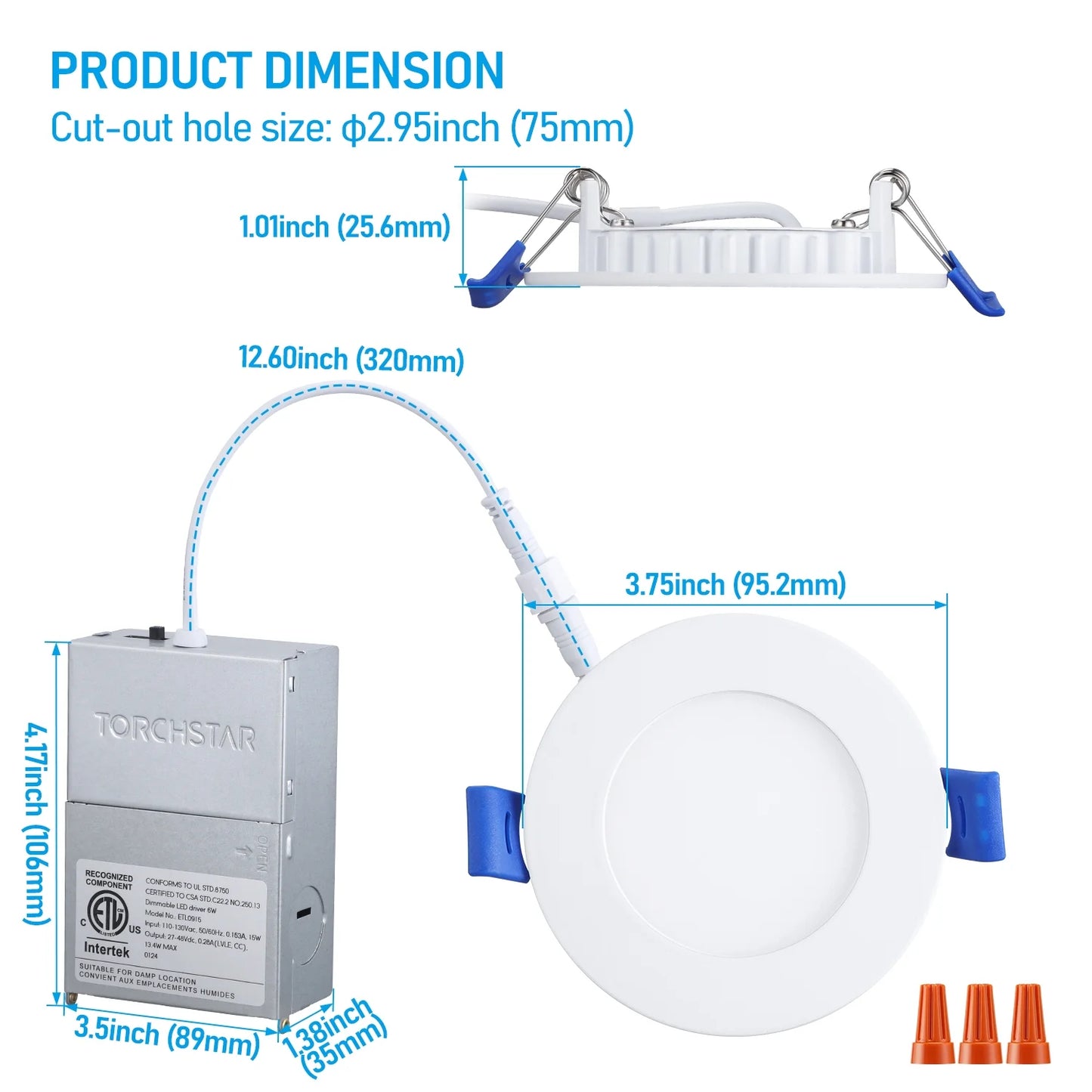 12 Pack 5CCT 3" Ultra-Thin LED Recessed Lighting with J-Box, CRI90, Aluminum, 2700K3000K3500K4000K5000K, 5%-100% Dimmable Slim Recessed Downlight, 6W 450LM, ETL& ES