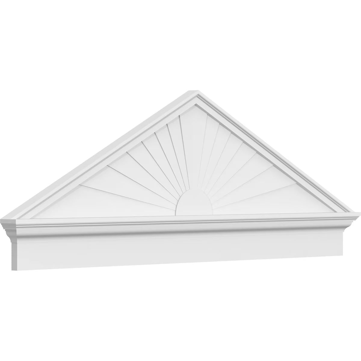 Ekena Millwork 52"W x 19-7/8"H x 2-3/4"P (Pitch 6/12) Peaked Cap Sunburst Architectural Grade PVC Combination Pediment