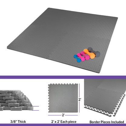 Xspec 3/8" Thick 100 Sq Ft Steel EVA Foam Floor Exercise Gym Mats 25 pcs, Grey