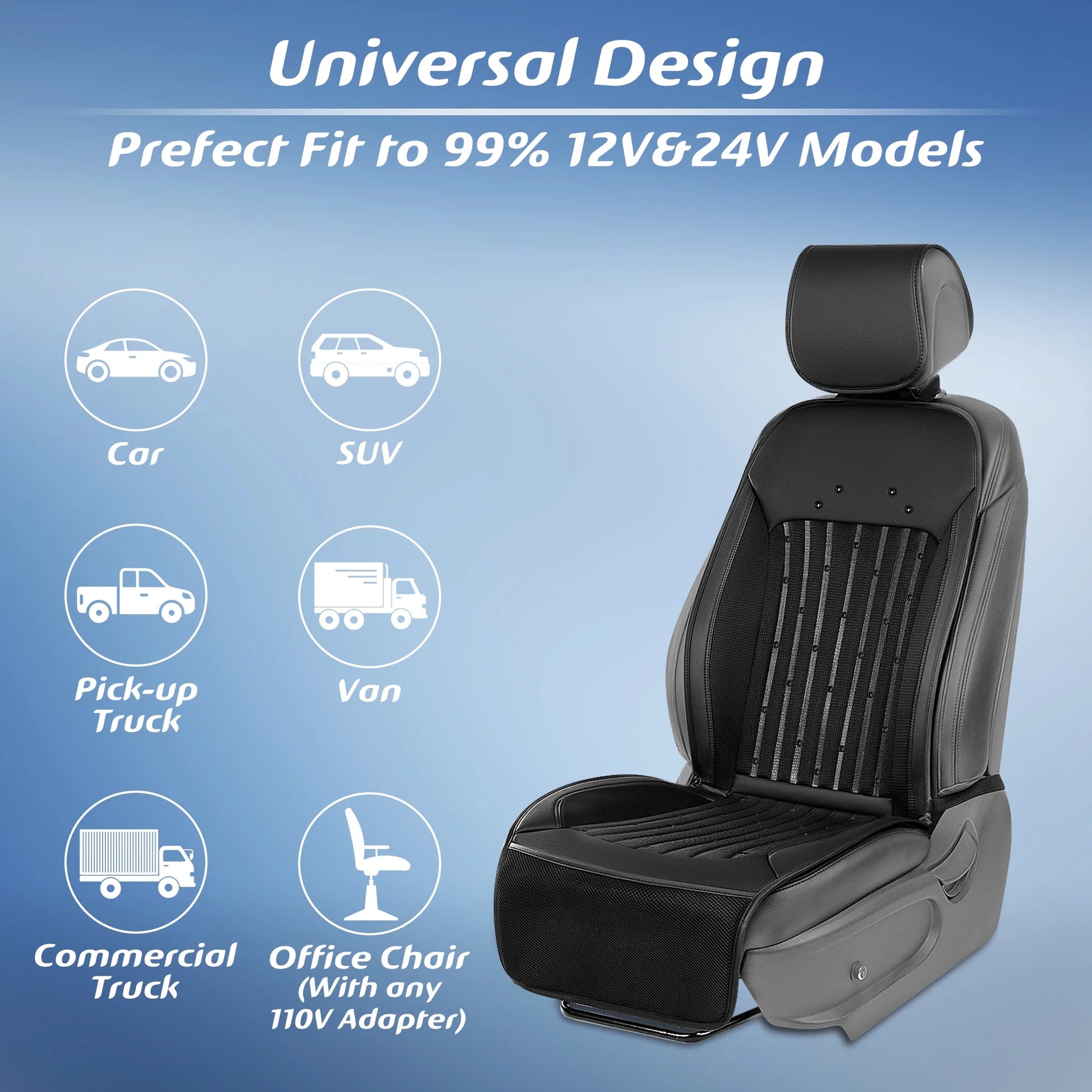 Paffenery 2025 Heating and Cooling Seat Cover Front Seat, 12V-24V Ventilated Cooling Car Seat Cushion, Cooled Seat Cover for Car SUV Truck Universal Fit, Fashion Black