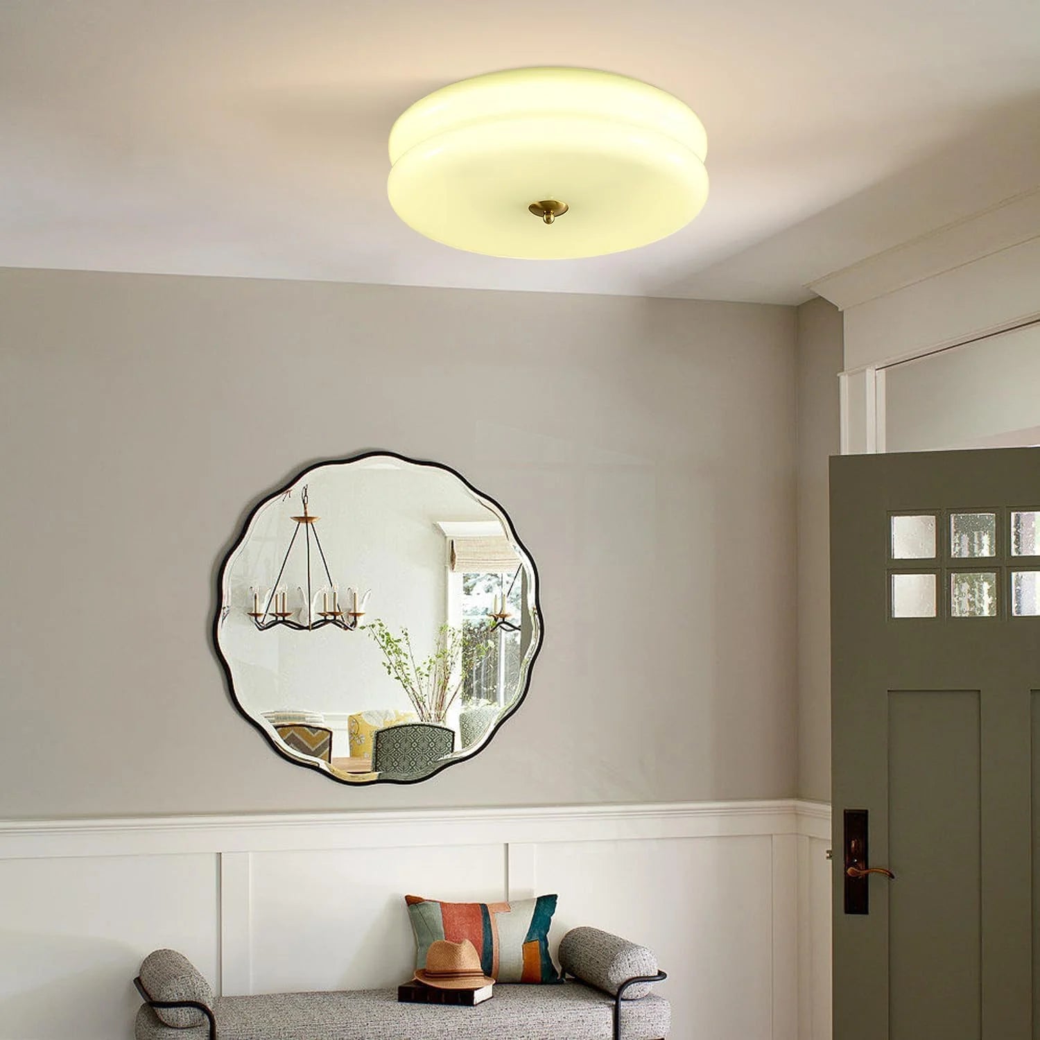 KCO Lighting Mid Century Modern LED Ceiling Lights Mint Green Glass Ceiling Lamp Large Hallway Ceiling Light