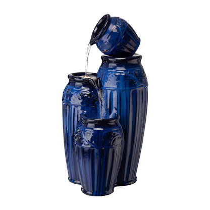 Glitzhome 27.25" 4 Tier Embossed Pattern Ceramic Pots Electrical Water Fountain with LED Light