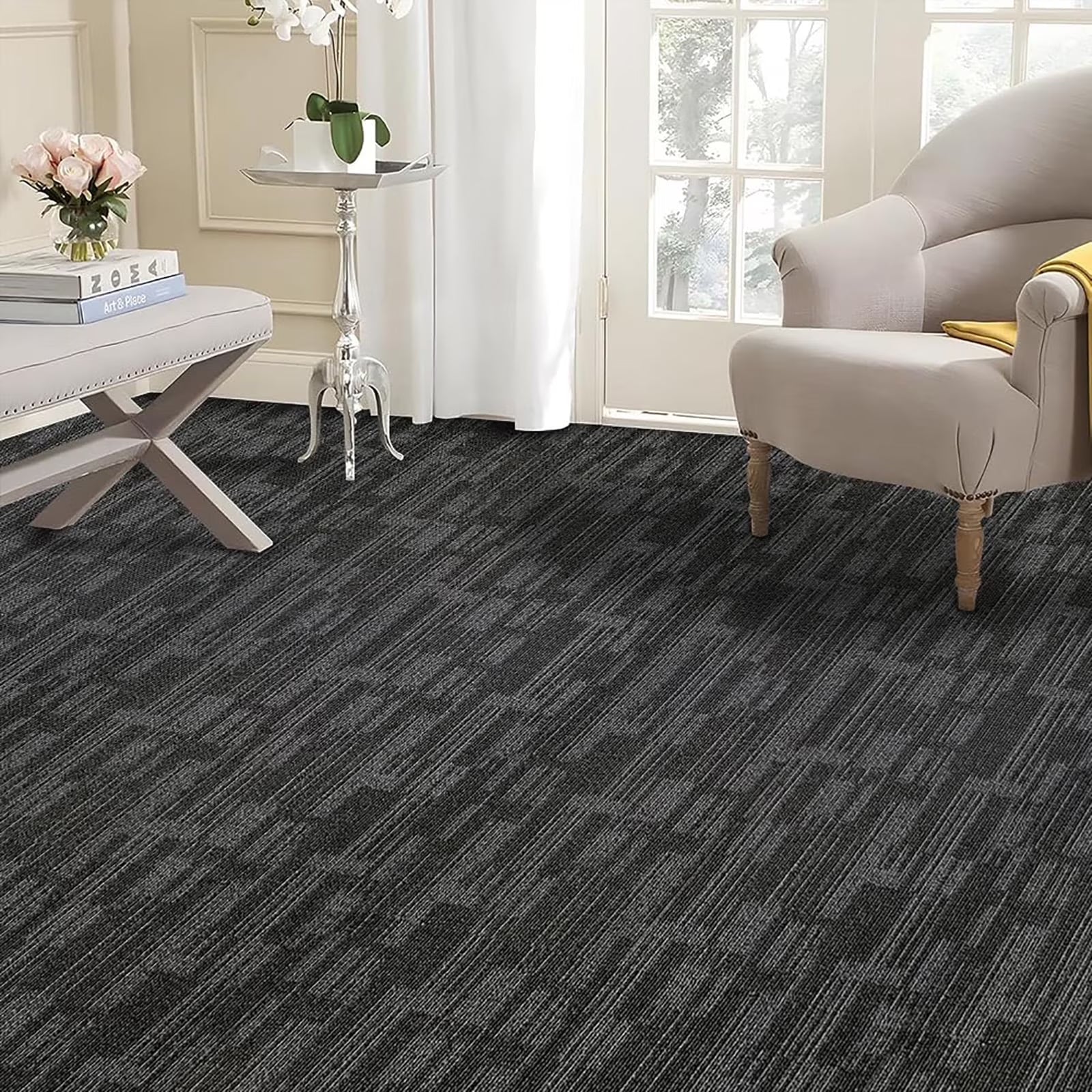 LITA Dark Grey 24" x 24" Carpet Tiles Reusable DIY Carpet Squares for Home Commercial, 18 Pcs (72 Sq.Ft)