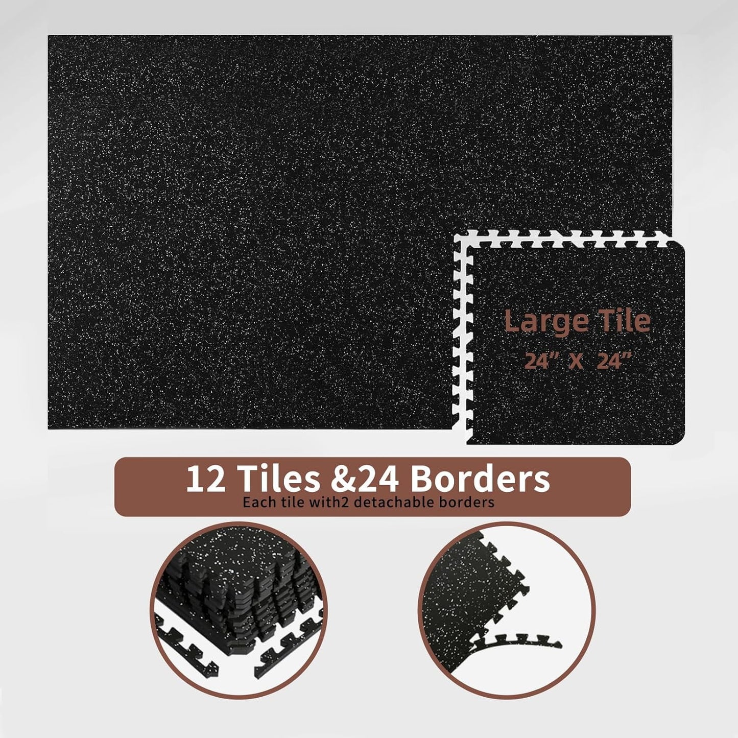 Bistlass Interlocking EVA Foam Floor Tiles, 12-Pack (48 sq ft) 0.56" Thick High-Density Black Tiles for Gym Equipment, Home Workouts & Protective Flooring