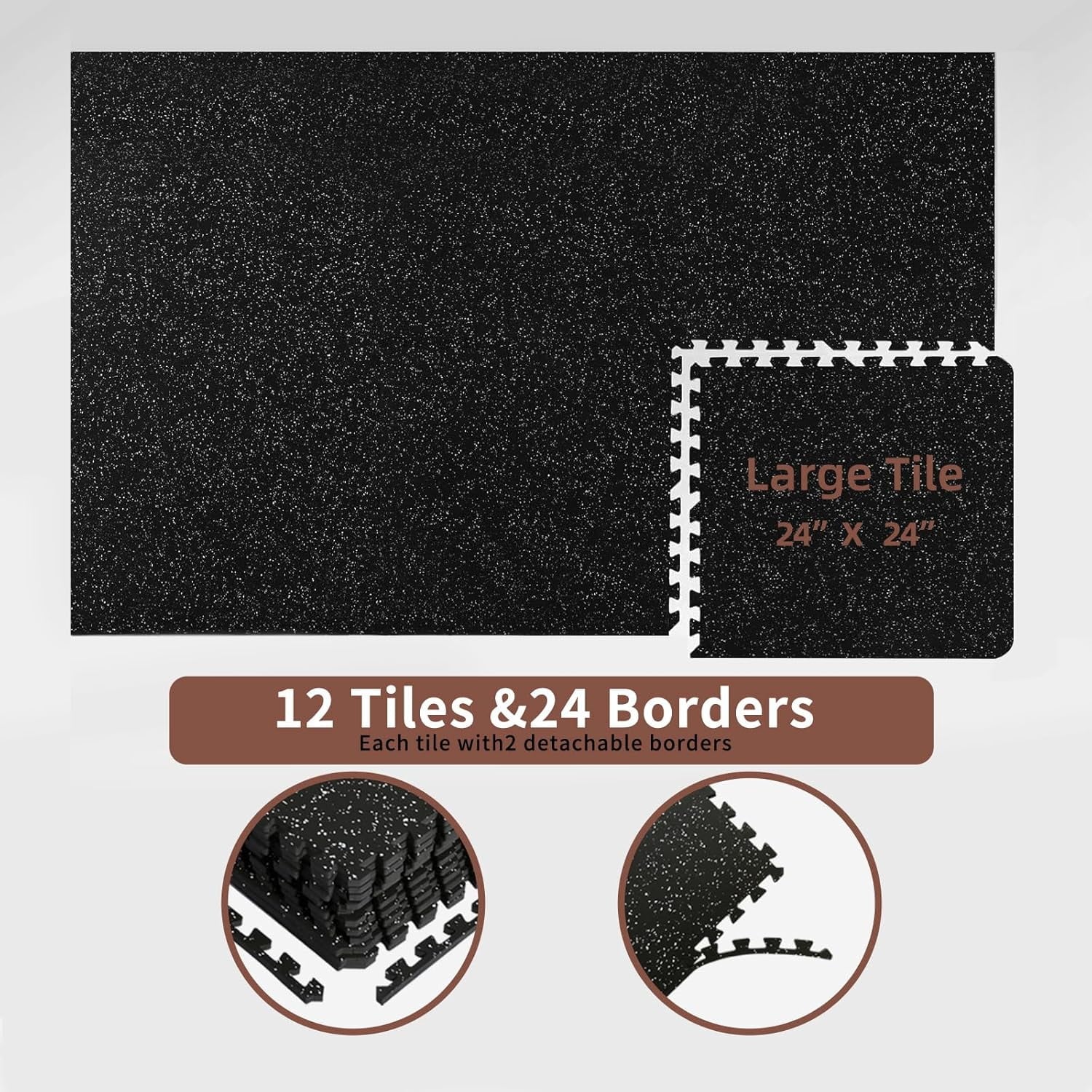 Bistlass Interlocking EVA Foam Floor Tiles, 12-Pack (48 sq ft) 0.56" Thick High-Density Black Tiles for Gym Equipment, Home Workouts & Protective Flooring