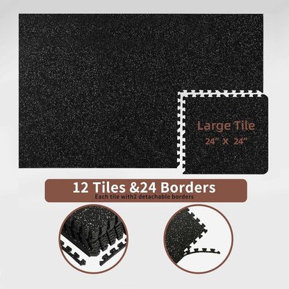 Bistlass Interlocking EVA Foam Floor Tiles, 12-Pack (48 sq ft) 0.56" Thick High-Density Black Tiles for Gym Equipment, Home Workouts & Protective Flooring