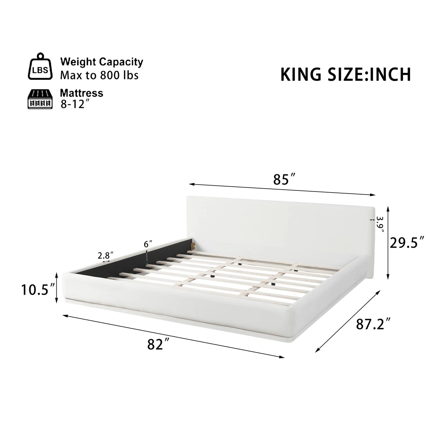 Christopher Knight Home Velvet Upholstered QueenBed, Solid Wood Platform Bed Frame, White