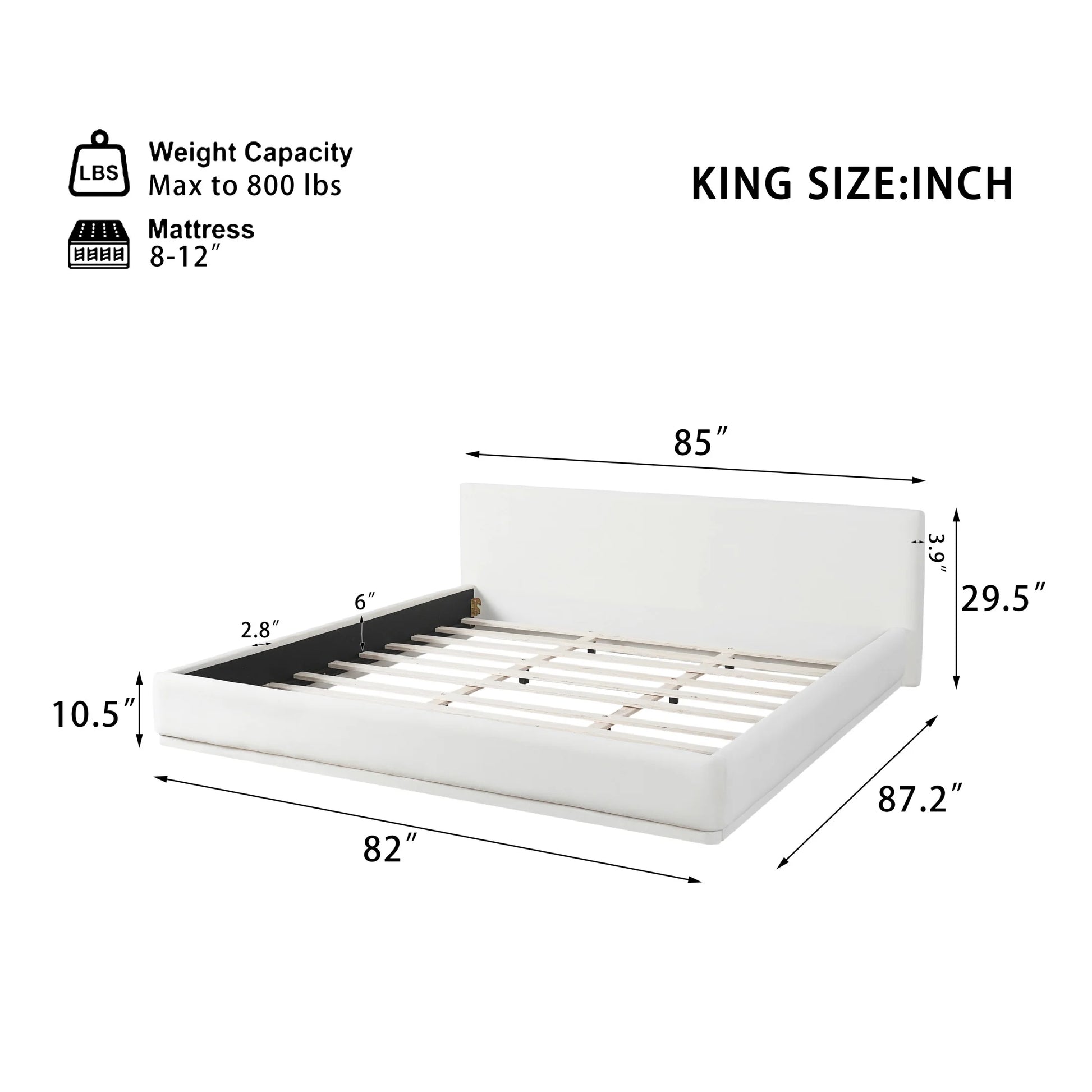 Christopher Knight Home Velvet Upholstered QueenBed, Solid Wood Platform Bed Frame, White