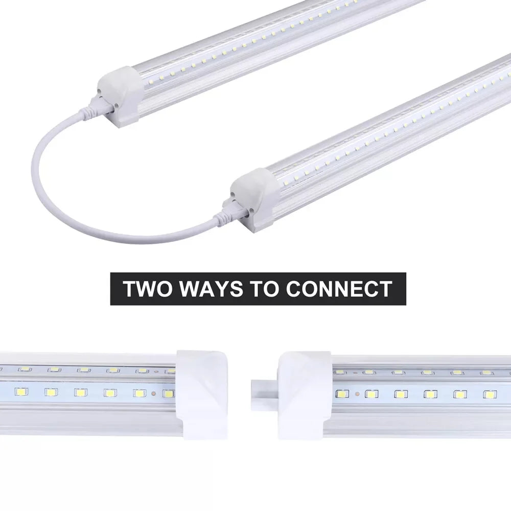 8FT LED Shop Light Fixture, White 12 PackT8 Integrated Tube Lights, 100W 15000LM 6500K High Output Clear Cover, V Shape 270 Degree Lighting for Garage Warehouse, Upgraded Lights Plug and Play