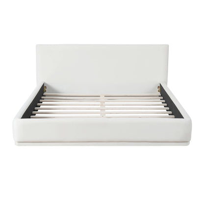 Christopher Knight Home Velvet Upholstered QueenBed, Solid Wood Platform Bed Frame, White