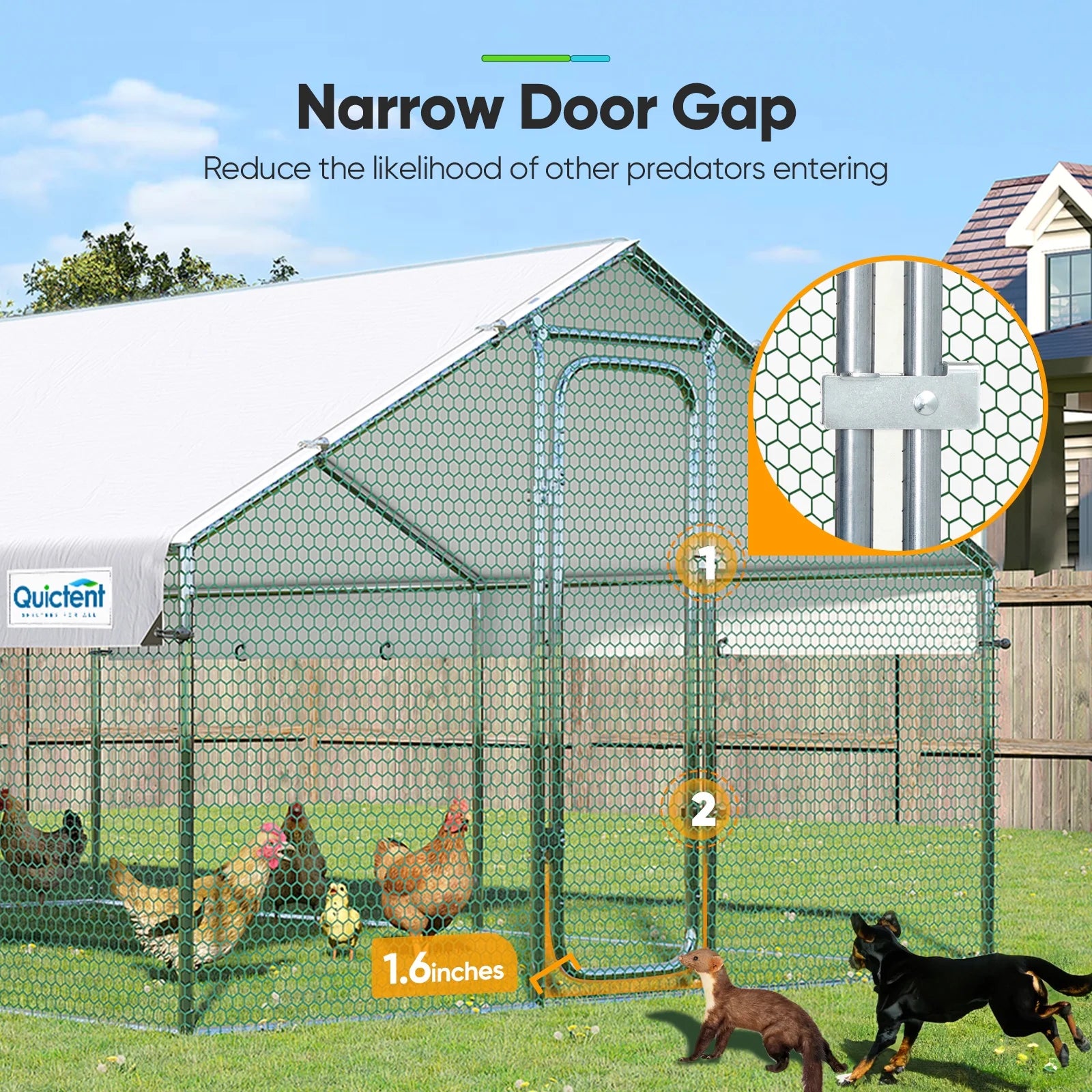 Quictent Large Metal Chicken Coop Run for 30+ Poultry with Galvanized Hardware Cloth and Waterproof Roof Cover, Outdoor Walk-in Cage Peak Hen House for Yard Farm, 18x9x6.6FT