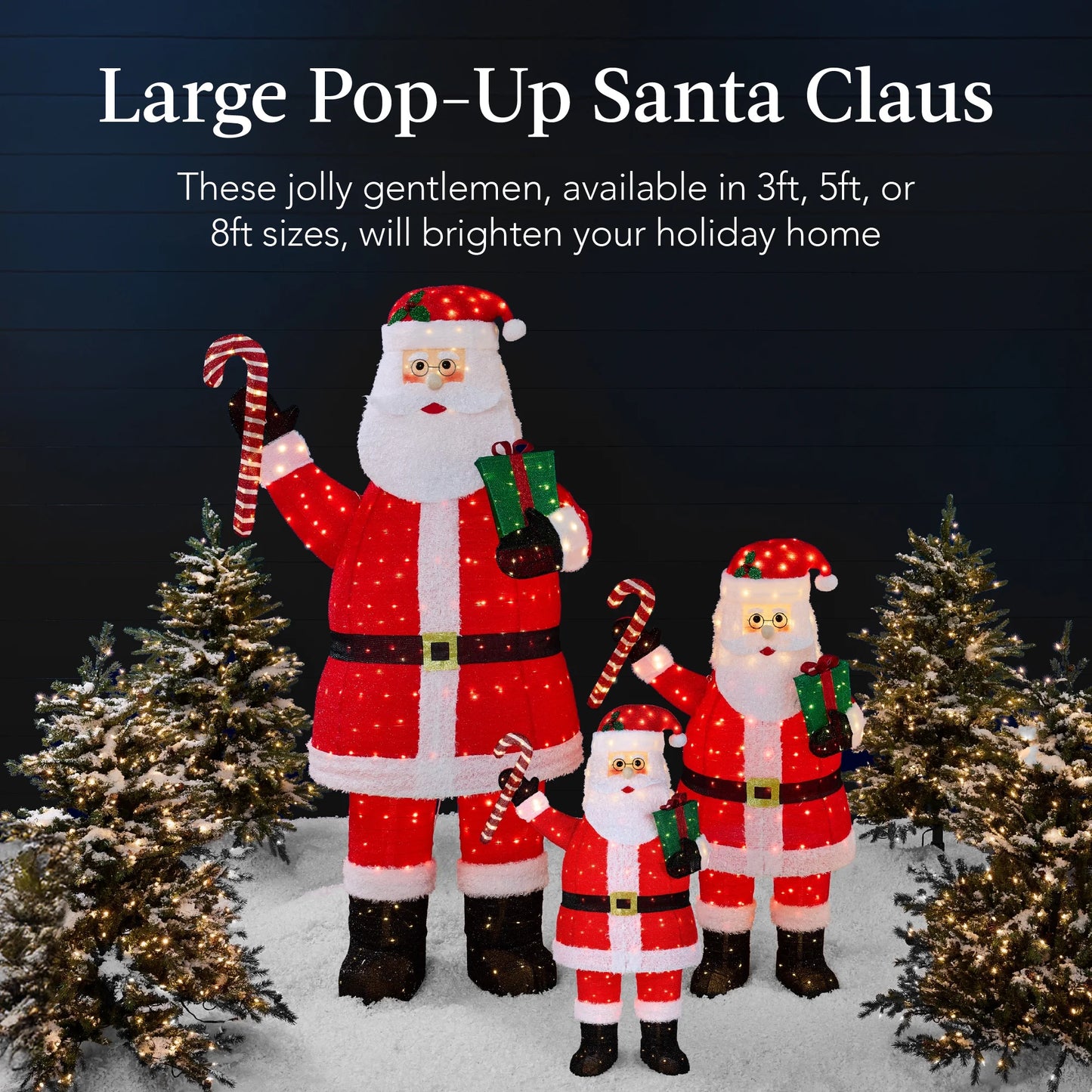 Best Choice Products 5ft Lighted Pop-Up Santa Claus, Outdoor Christmas Holiday Decoration w/250 LED Lights, Hat, Gift