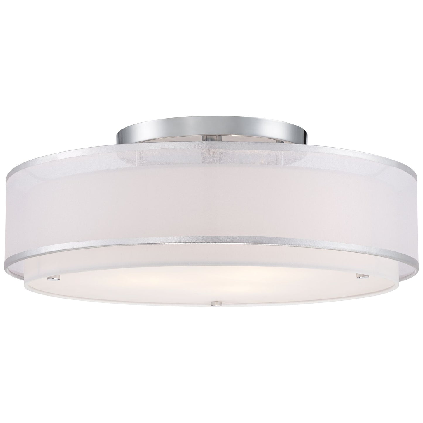 Possini Euro Design Modern Ceiling Lighting Semi Flush Mount Fixture 20" Wide Chrome 3-Light Sheer Outer Off White Inner Drum Shade for Bedroom House