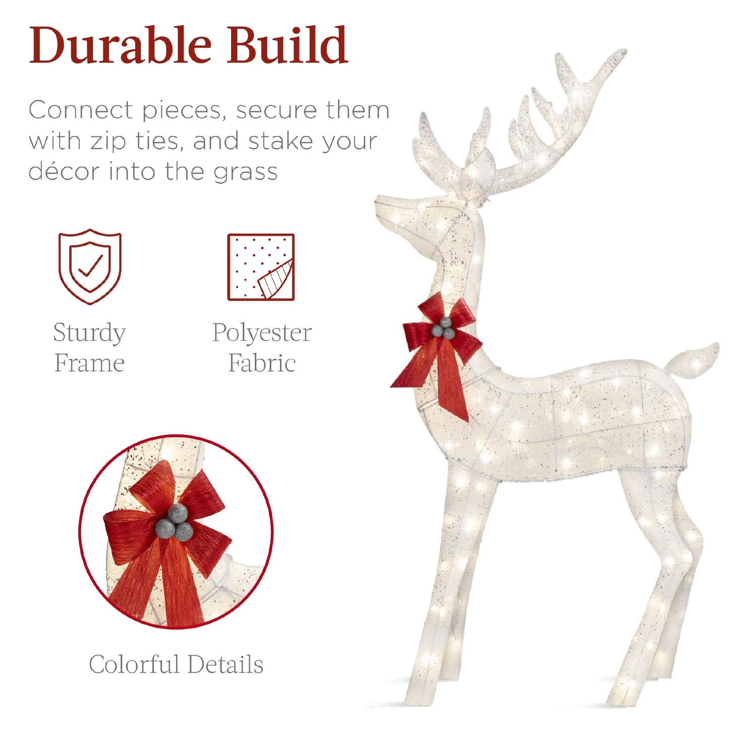 Best Choice Products 3-Piece Lighted Christmas Deer Set Outdoor Yard Decoration w/360 LED Lights, Stakes - White