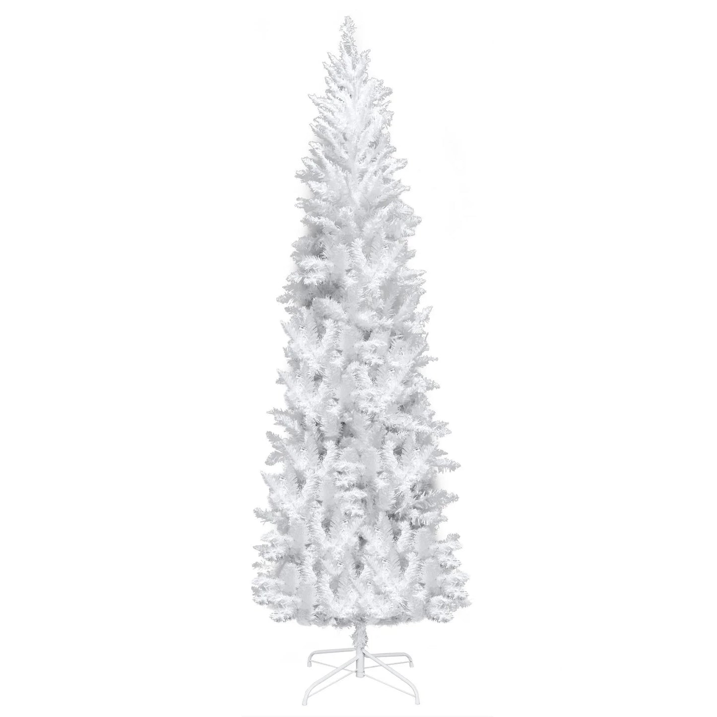 Ktaxon 6.5FT Pre-Lit Christmas Tree, Warm White Lights Pencil Xmas Tree, Slim Christmas Tree with 719 Tips, White