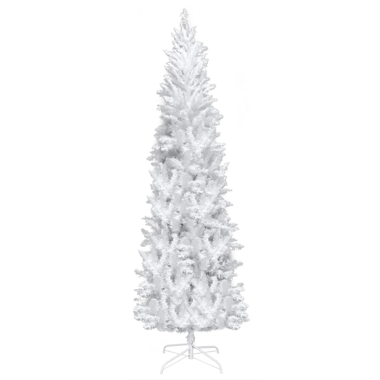 Ktaxon 6.5FT Pre-Lit Christmas Tree, Warm White Lights Pencil Xmas Tree, Slim Christmas Tree with 719 Tips, White
