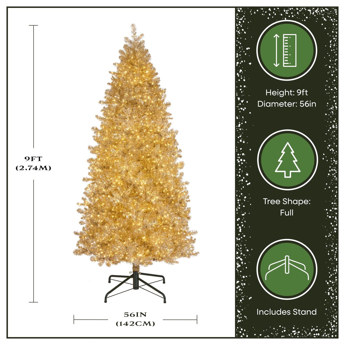 National Tree Company Pre-Lit Artificial Christmas Tree, Platinum, Tinsel, 1250 Warm White LED Rice Lights, Includes Stand, 7.5 Feet