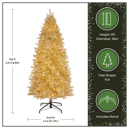 National Tree Company Pre-Lit Artificial Christmas Tree, Platinum, Tinsel, 1250 Warm White LED Rice Lights, Includes Stand, 7.5 Feet