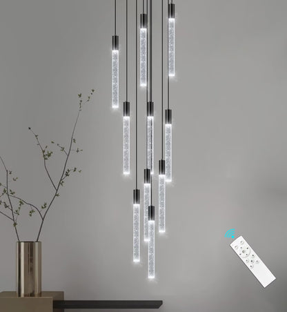 Modern Crystal Chandelier for Living Room, Dimmable Crystal Ceiling Pendant Lights for Staircase, Lobby, Entryway, Foyer High Ceiling Pendant Lighting, Black 50W 6000K 10-Light