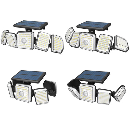 2/1 Pack Solar Lights Outdoor,5 Adjustable Heads Solar Flood Lights,214 LED 3 Lighting Modes Dimmable IP65 Waterproof, Motion Sensor Security Wall Lights