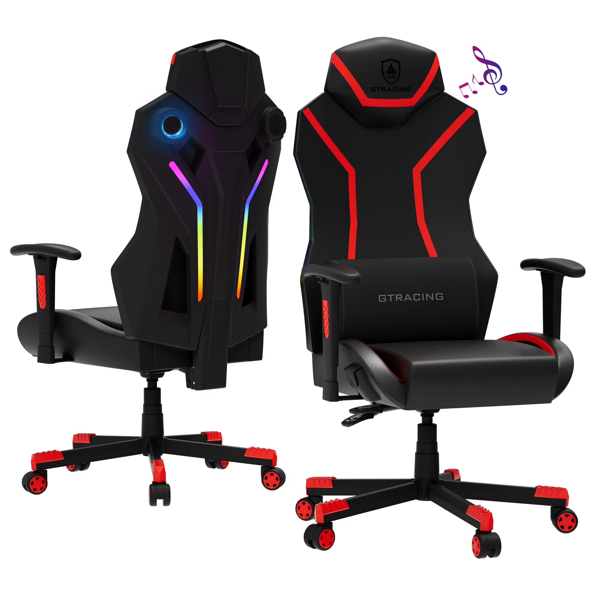 GTRACING LUFT-600 Gaming Chair with Bluetooth Speakers and LED Lighting, White