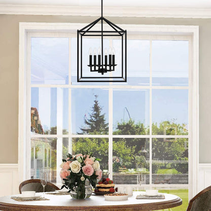 16" 6-Light Kitchen Light Fixture Ceiling Mount Matte Black Pendant Lighting for Dining Room, Living Room