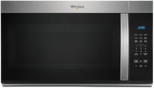 Whirlpool 1.7 cu. ft. Over-the-Range Microwave Oven with 1,000 Watts, 2-Speed 300 CFM Venting System, Add 30 Seconds, Dishwasher-Safe Turntable Plate, and Cooktop Lighting: Stainless Steel