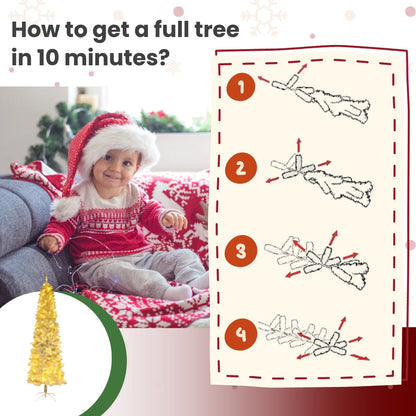 Ktaxon 6.5FT Pre-Lit Christmas Tree, Warm White Lights Pencil Xmas Tree, Slim Christmas Tree with 719 Tips, White