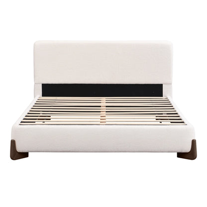 Christopher Knight Home Boucle Upholstered Queen Bed with Curved Wood legs, White