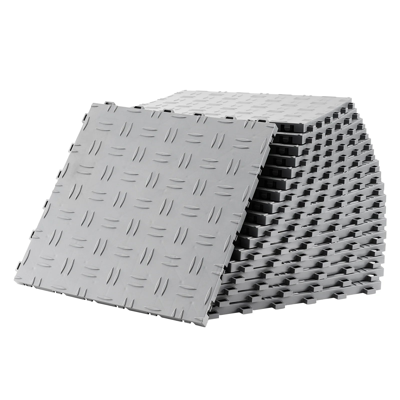 KFFKFF Garage Tiles 12x12 in 50 Piece Garage Floor Tiles Silver Interlocking