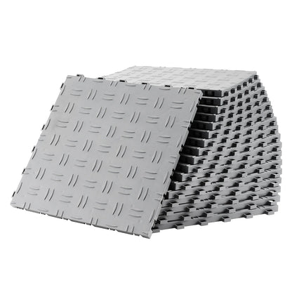 KFFKFF Garage Tiles 12x12 in 50 Piece Garage Floor Tiles Silver Interlocking