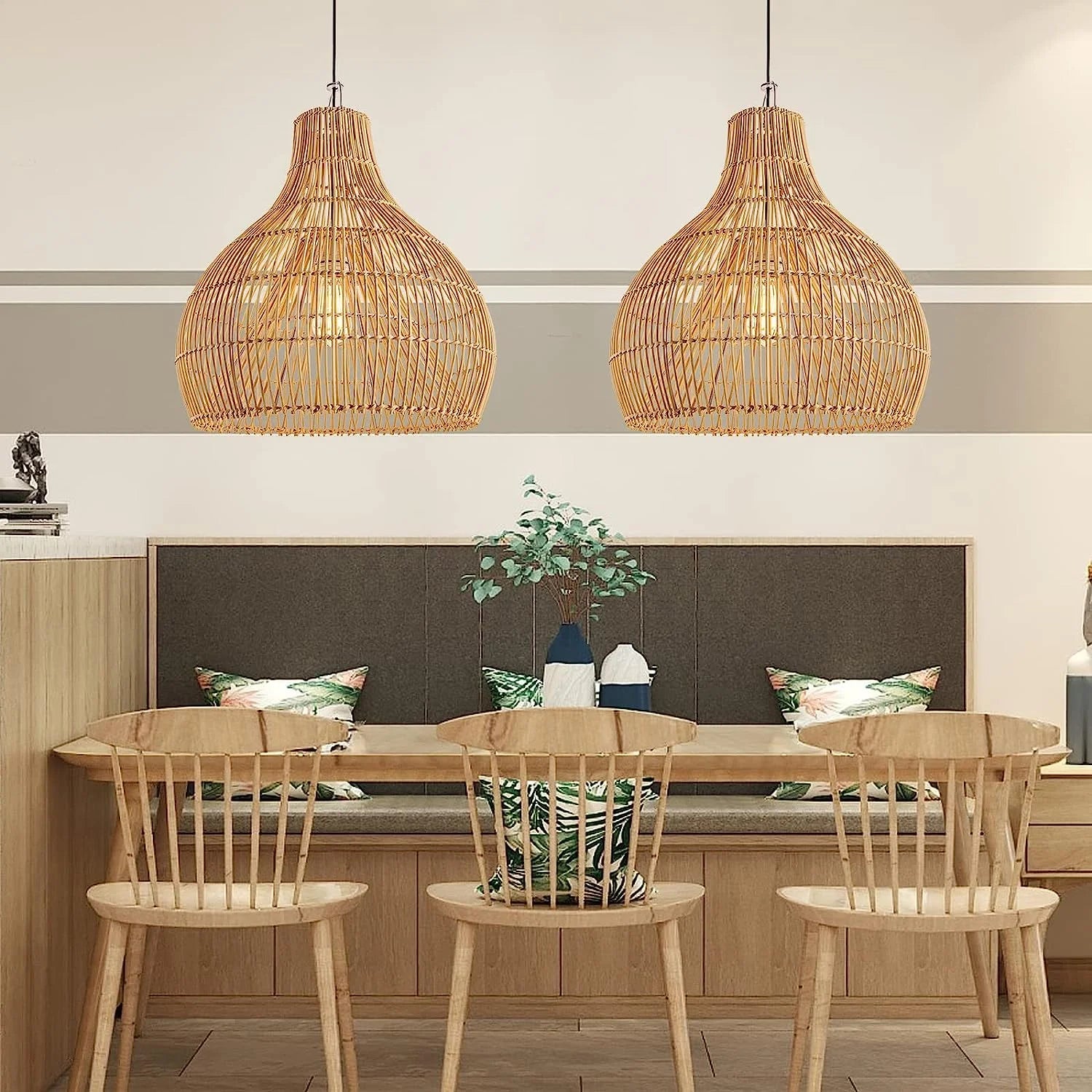 Arturesthome 1 Light Bohemian Pendant Light,Natural Rattan Materials Ceiling Chandelier Hanging Lamp Lighting Fixture for Hallway