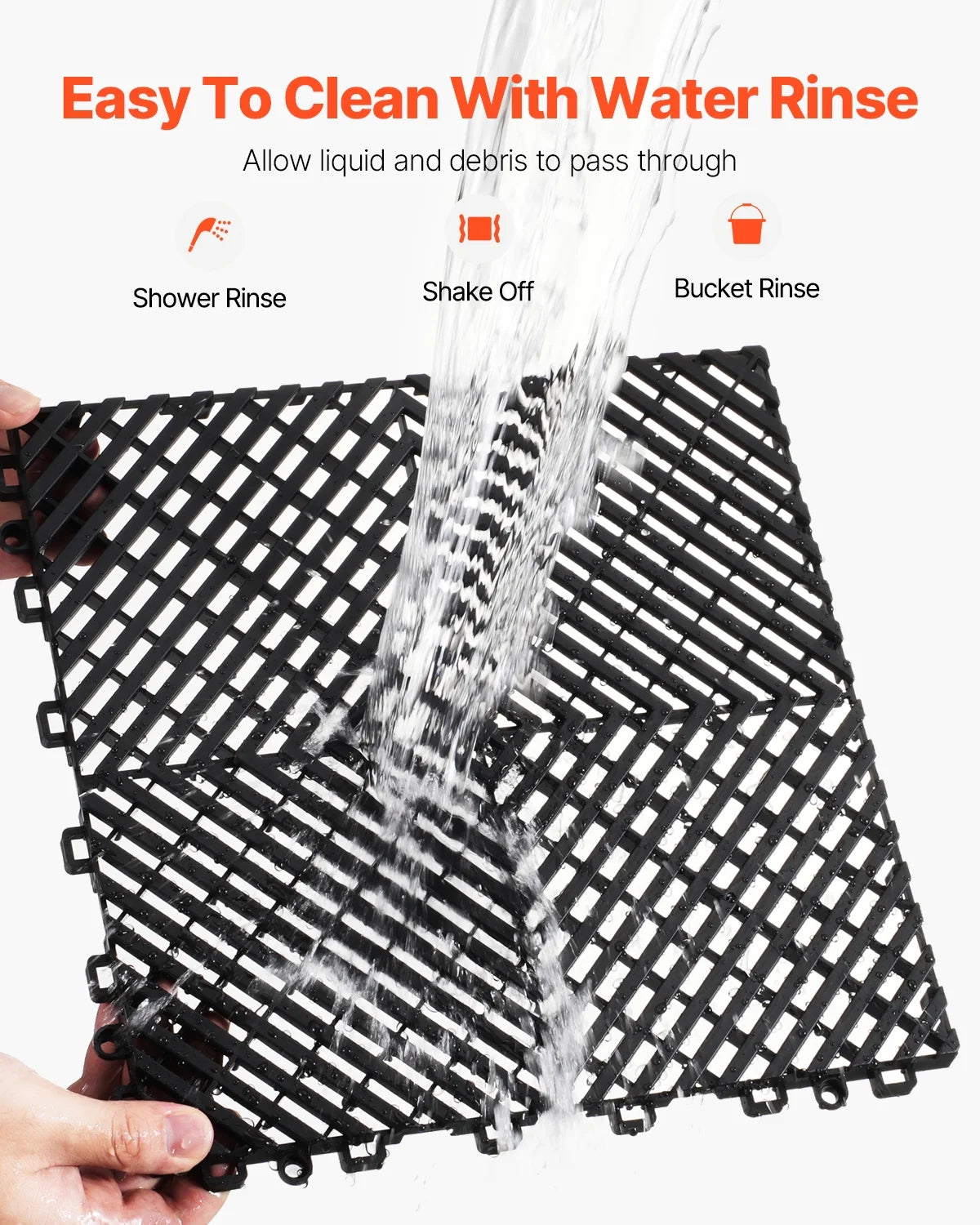 KFFKFF Drainage Floor Mat Set, 12? x 12? Modular Interlocking Padding, Set of 55 Connectable Drainage Mats, Slip-Resistant Black PP Drainage Floor and Bath Mat, Suitable for Garage, Garden