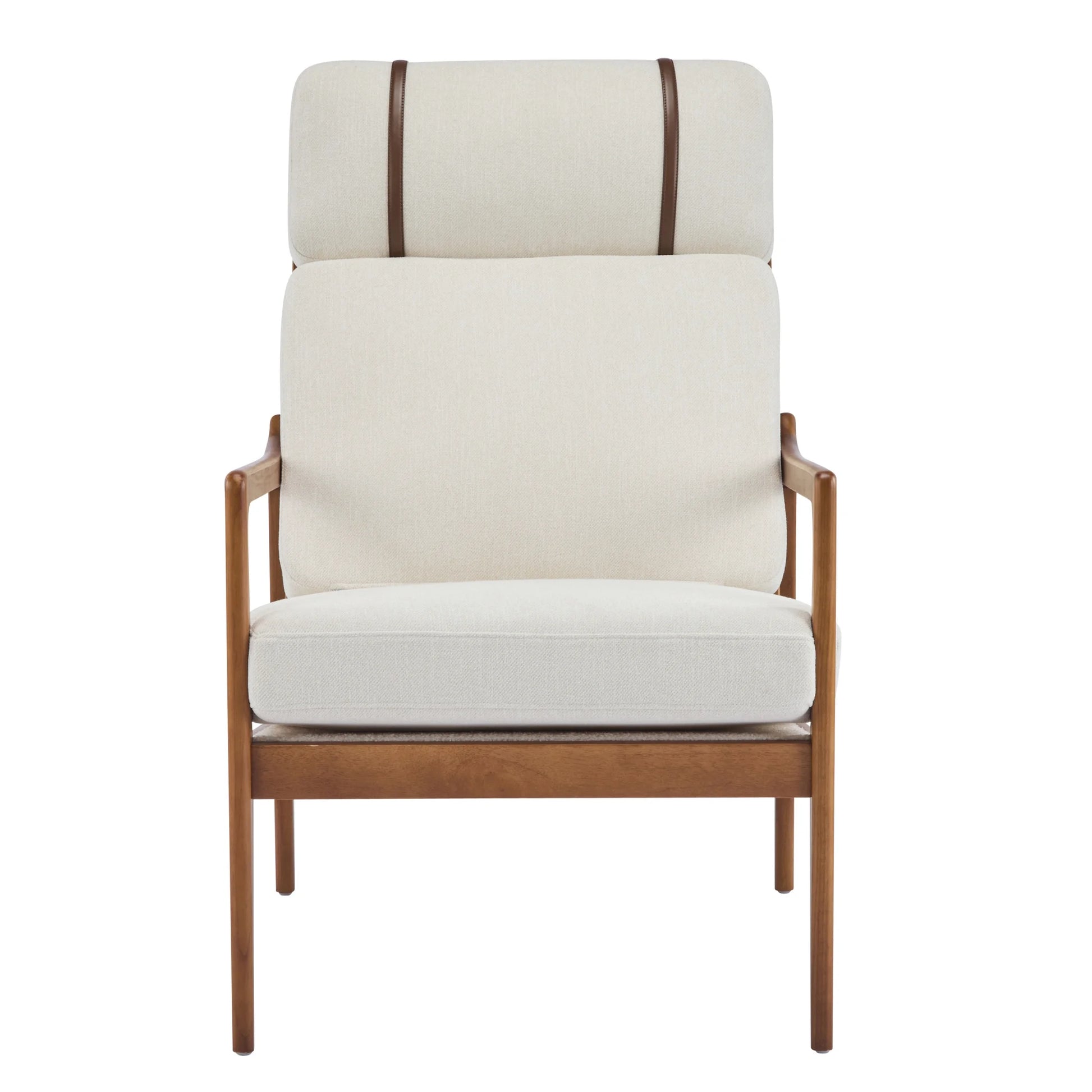 Christopher Knight Home Mid-Century Modern Accent Chair, Solid Wood Frame with High Back, Beige Cushions
