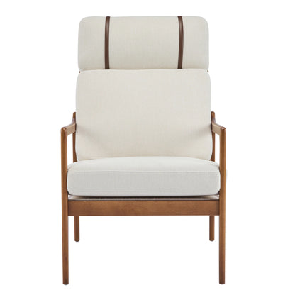 Christopher Knight Home Mid-Century Modern Accent Chair, Solid Wood Frame with High Back, Beige Cushions