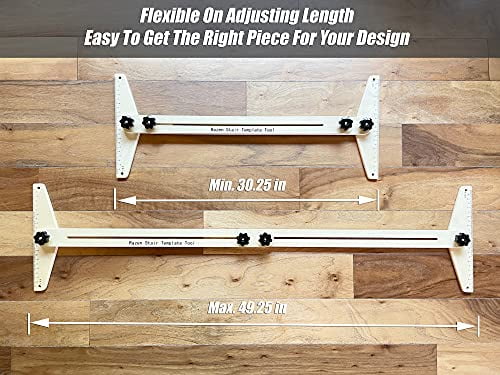 Stair Tread Template Tool Gen3.0, Wood Stair Jig for Measuring Shelf, Laminate Treads and Risers, Adjustable Stair Gauge from 30.25" to 49.25", Upgraded Screw Tightening