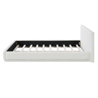 Christopher Knight Home Velvet Upholstered QueenBed, Solid Wood Platform Bed Frame, White
