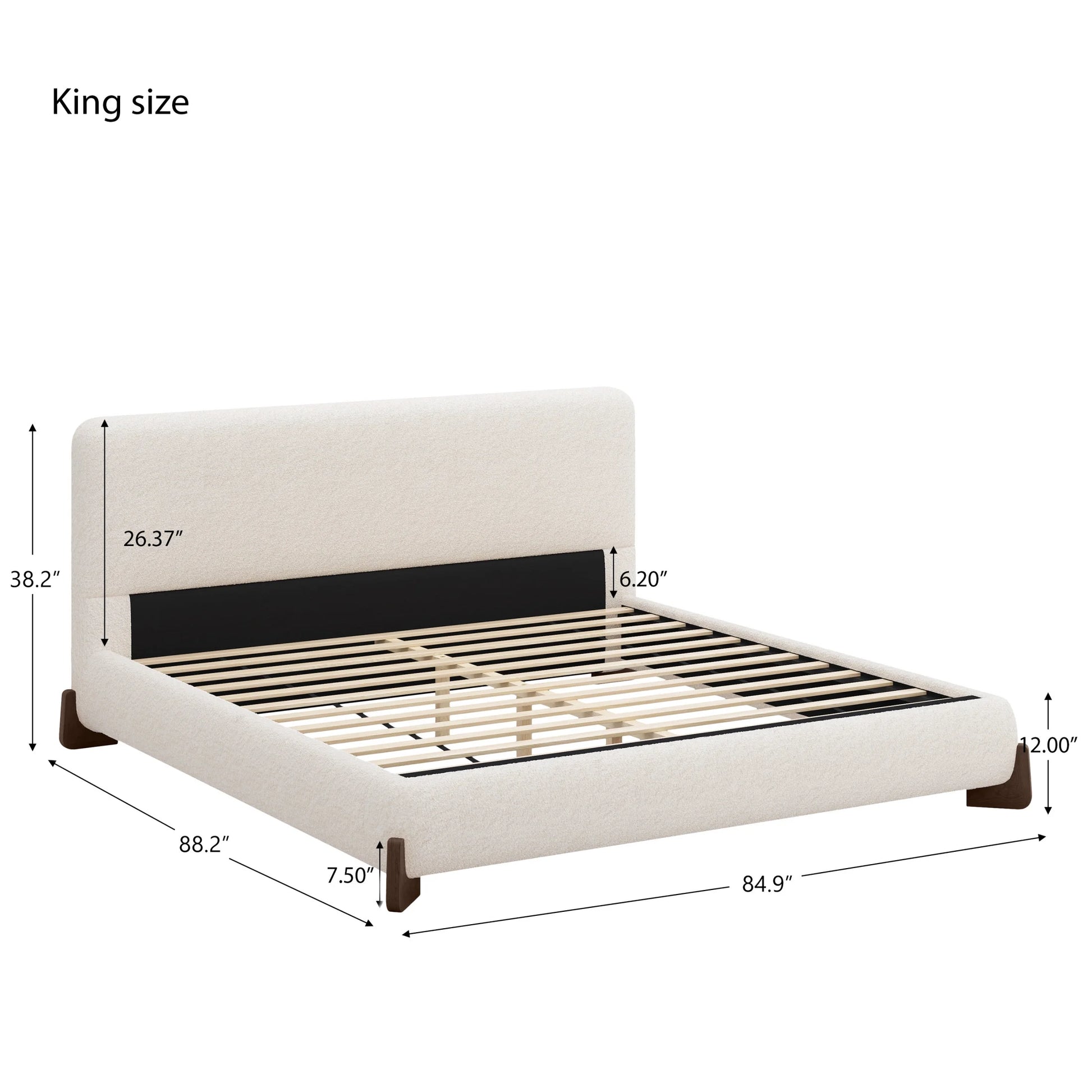 Christopher Knight Home Boucle Upholstered Queen Bed with Curved Wood legs, White