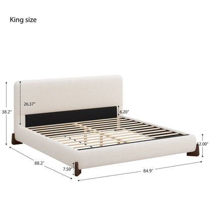 Christopher Knight Home Boucle Upholstered Queen Bed with Curved Wood legs, White