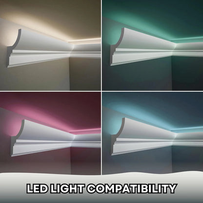 7-Piece 94.5? (55.12 ft) Crown Molding with Duct Kit for Seamless Ambient Home Accent Lighting | Waterproof Channel for Easy LED Strip Installation (CROWN MOLDING WITH LED DUCT)