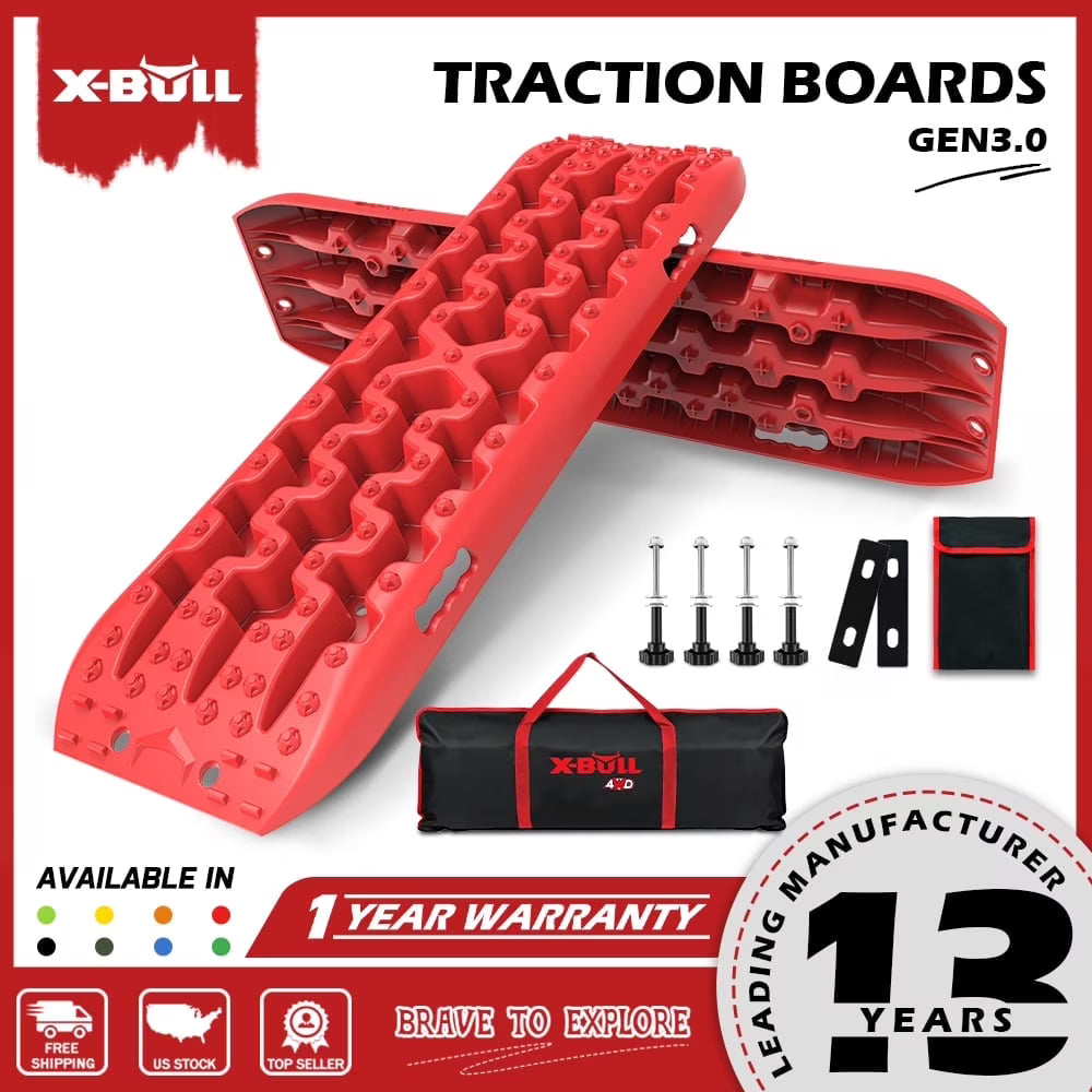 X-BULL Traction Track Traction Boards Kits Recovery Track 2PCS Sand Mud Snow Track Tire Ladder 4WD with Bag+Hardware Green 3.0