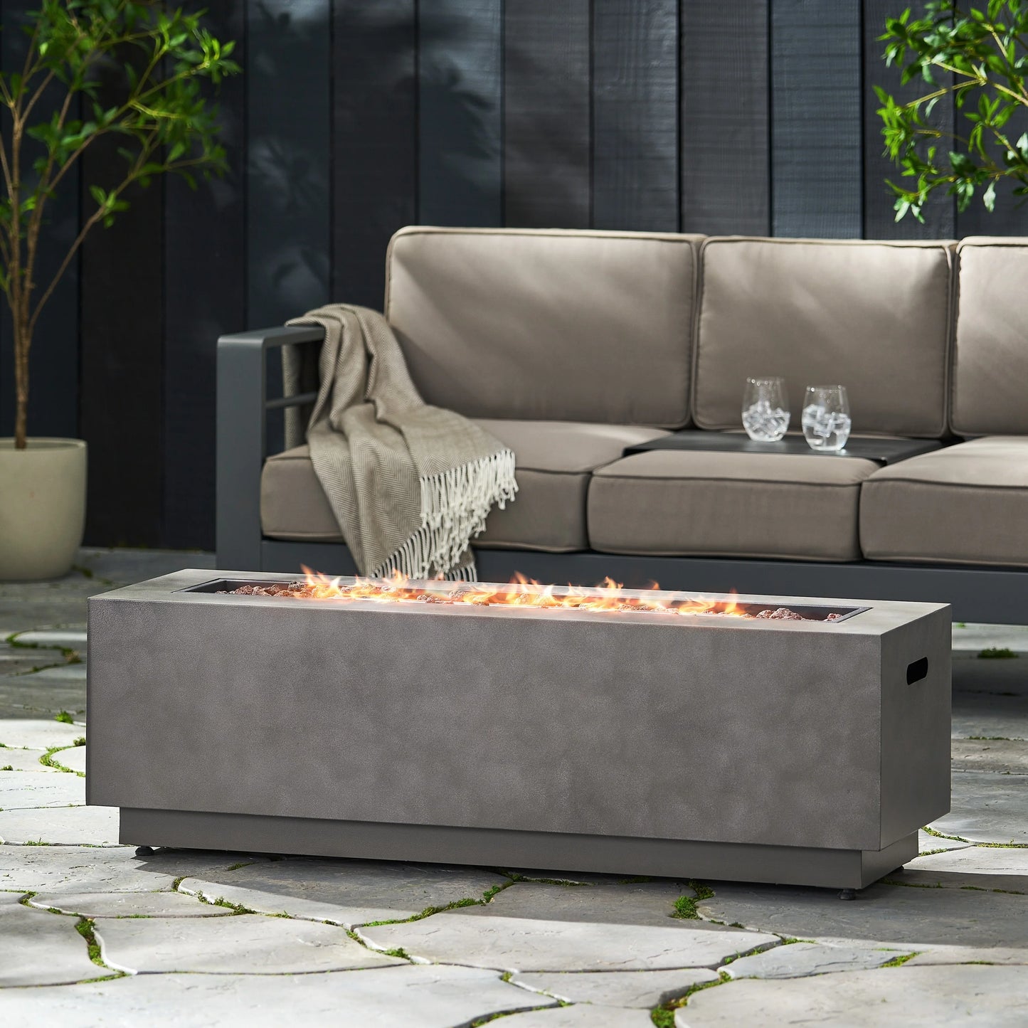 Christopher Knight Home Wellington Outdoor 50,000 BTU Rectangular Fire Pit (No Tank Holder) by Brushed Brown