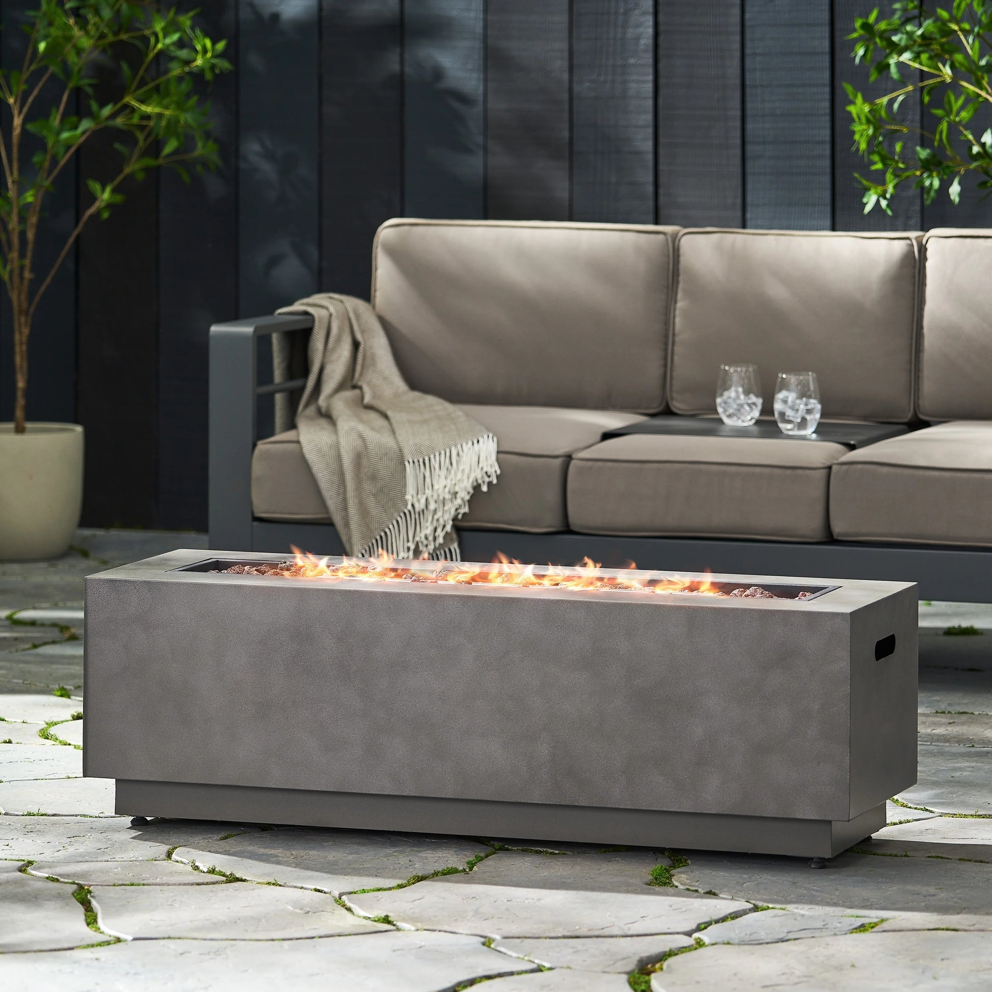 Christopher Knight Home Wellington Outdoor 50,000 BTU Rectangular Fire Pit (No Tank Holder) by Brushed Brown