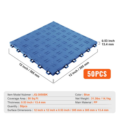 KFFKFF 12x12" 50-Pack Composite Garage Tile Garage Flooring Blue