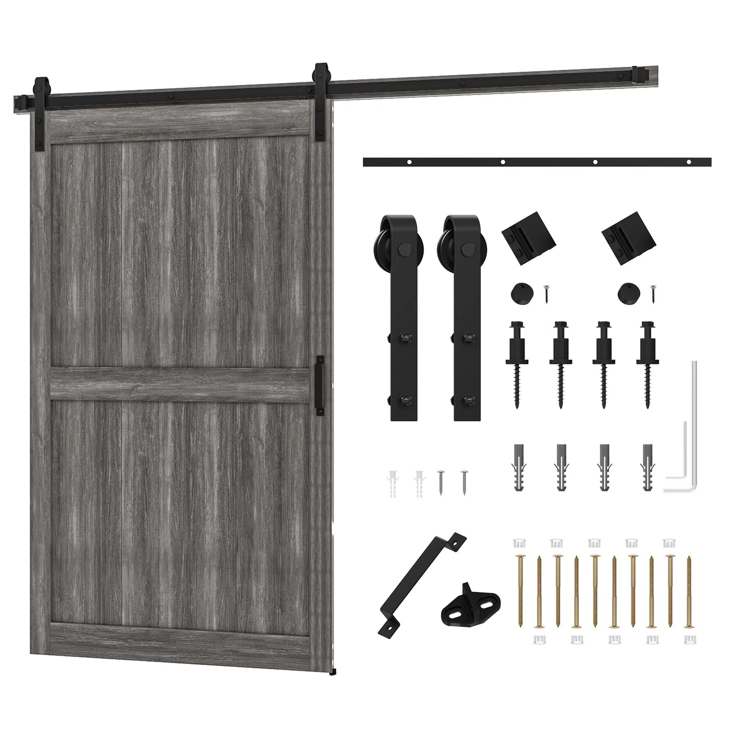 Uforic 48" x 84" Silding Barn Door,with Hardware Kit Rail,and Handle,Pulleys, Gray
