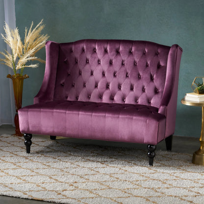 Christopher Knight Home Leora Modern Glam Tufted Velvet Wingback Loveseat by Armless Emerald Semi-Firm