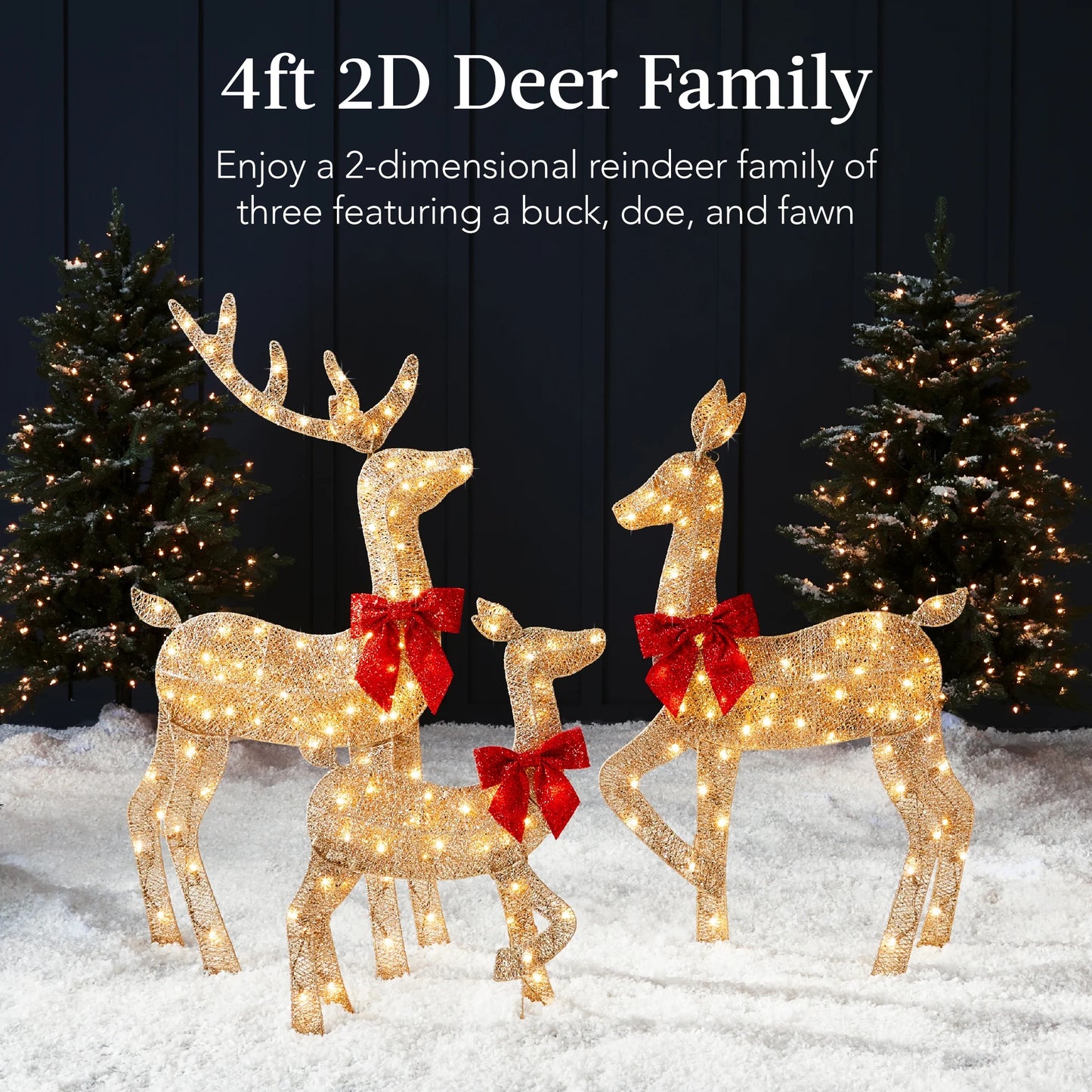 Best Choice Products 3-Piece 2D Deer Family Set, Lighted Christmas Outdoor Decoration w/175 Lights, Stakes - Gold